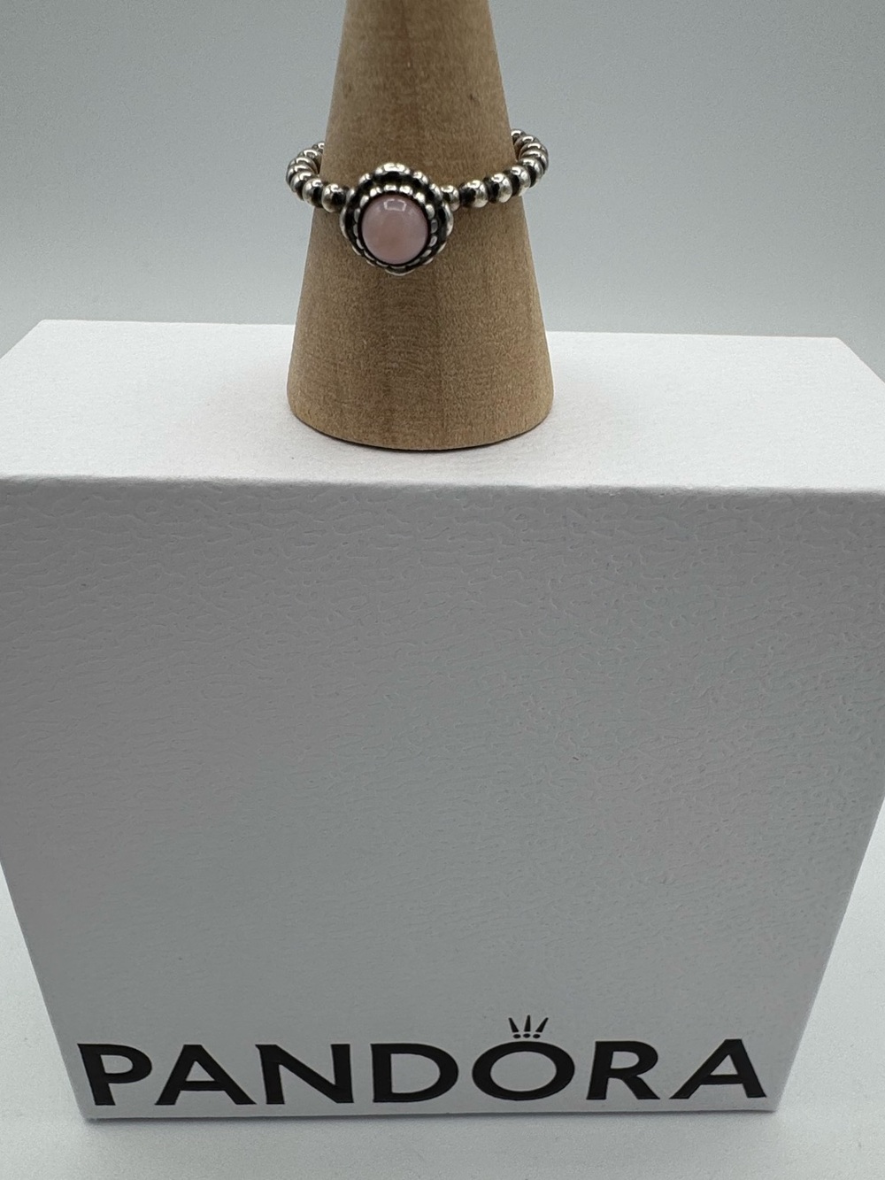 Pandora 925 Sterling Silver October Pink Opal Blossom Ring Size 52 / 6 nobox